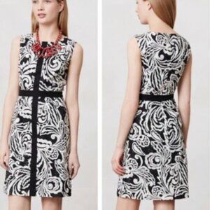 Anthropologie -Tabitha Dress Women's Eyelet Sheath Dress Black White Size 8